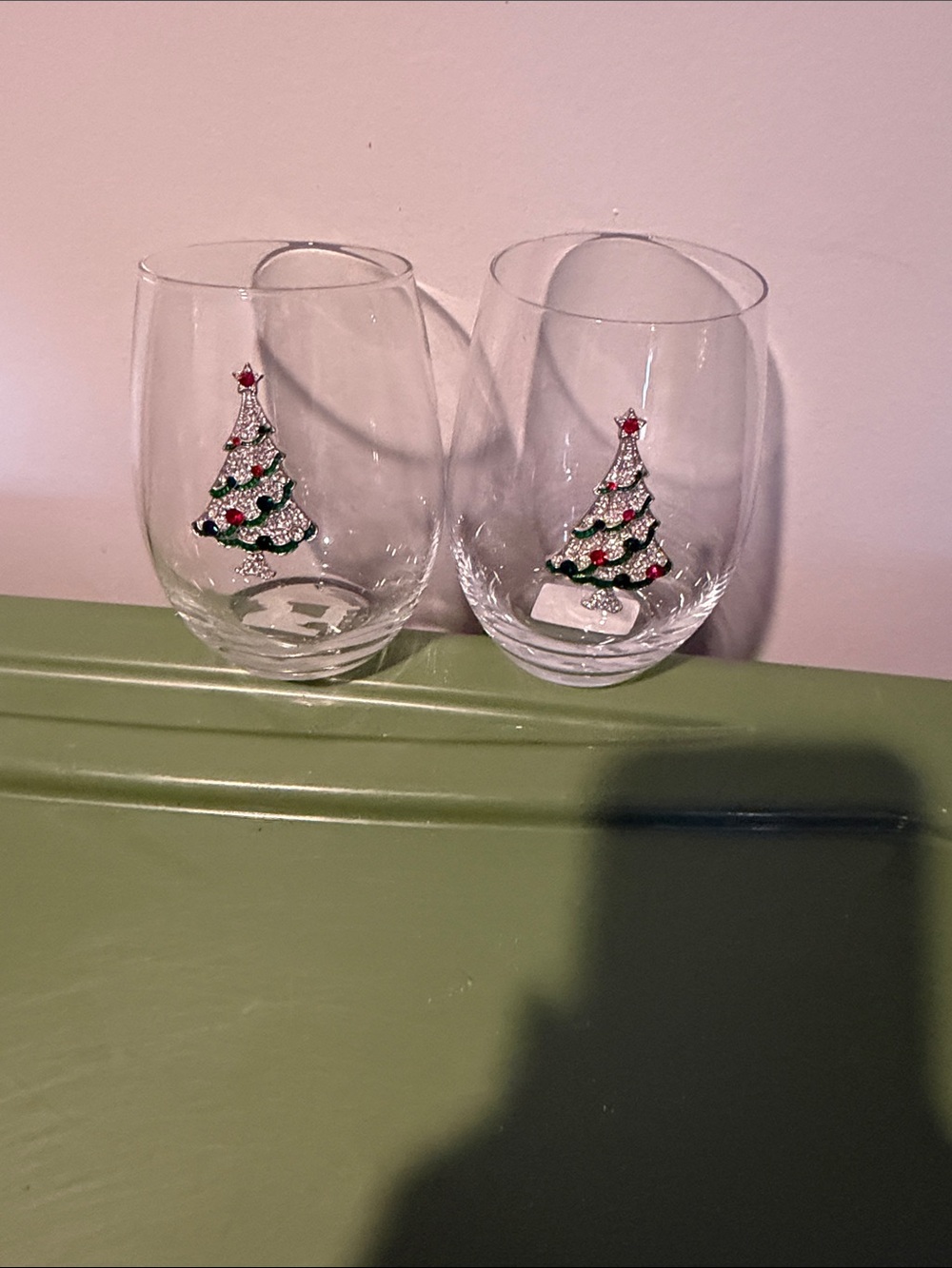 Christmas tree stemless wine glass set of 2